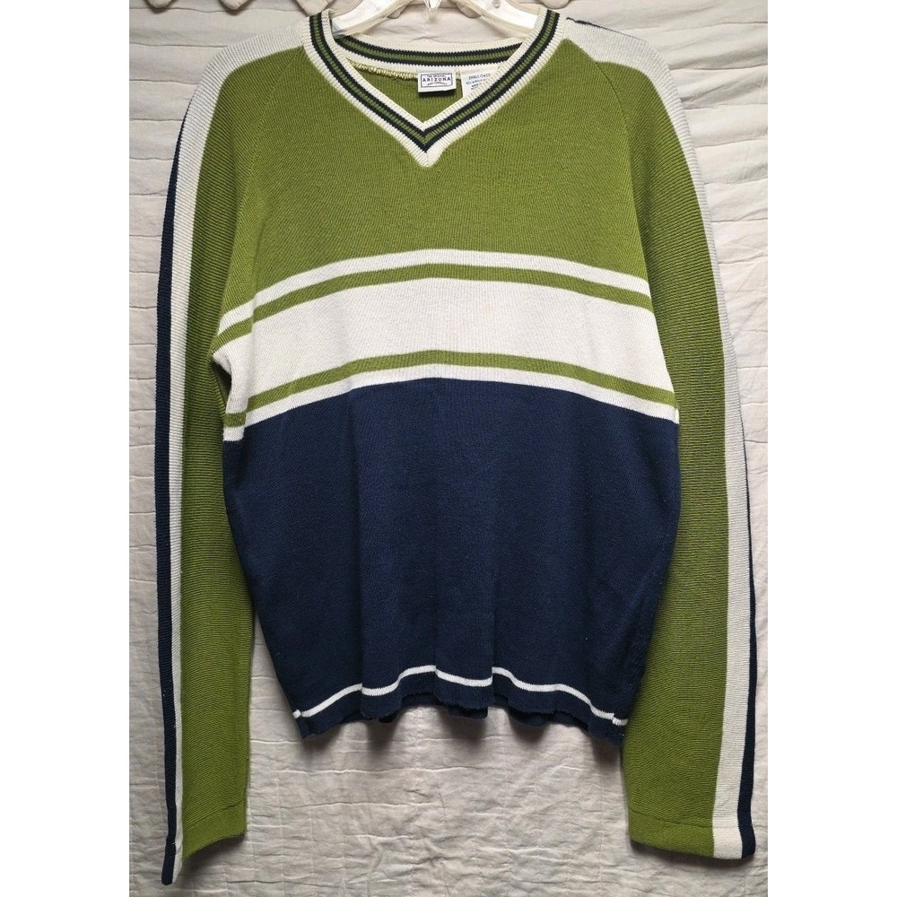 Vintage Y2K 90s Striped Blue, Green, White Sweater Men's Small Arizona Jeans‎ Co